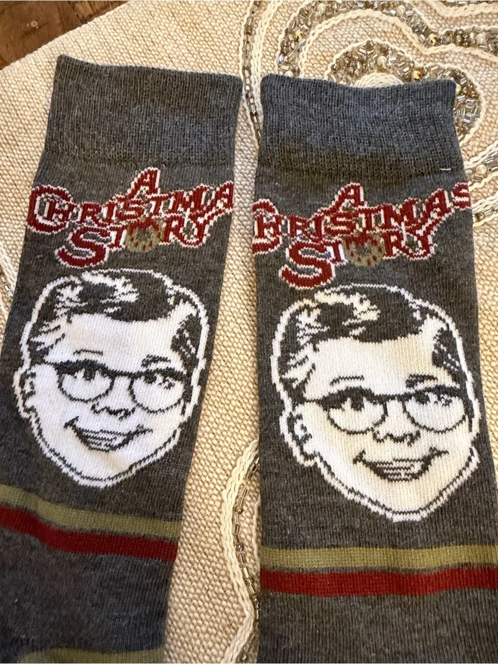 A Christmas Story Novelty Socks with Retro Face and Stripes NWOT